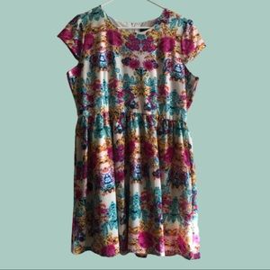 Modcloth Cutie dress notched sleeves NWT pixelated floral sz 12